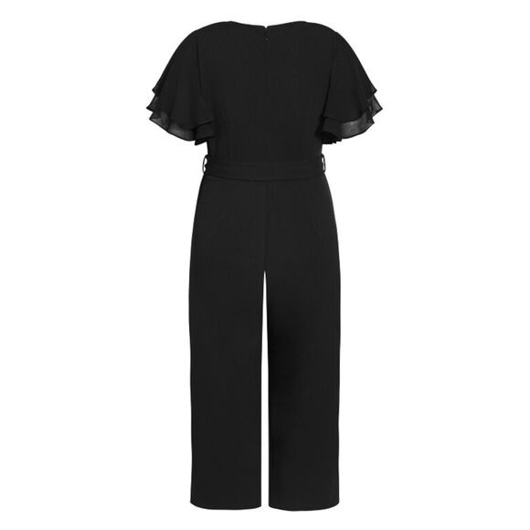 City Chic Plus Size Flutter Sleeve Wide Leg Jumpsuit Black Size Large 20 - Picture 4 of 11
